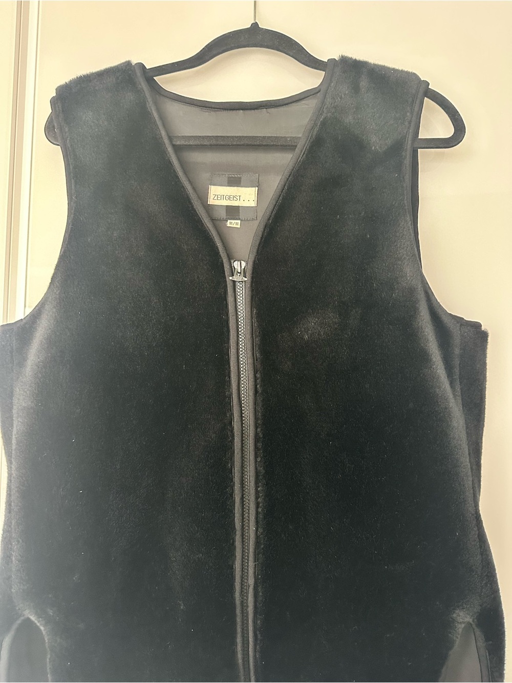 Women's Black Faux Fur Zip-Front Vest